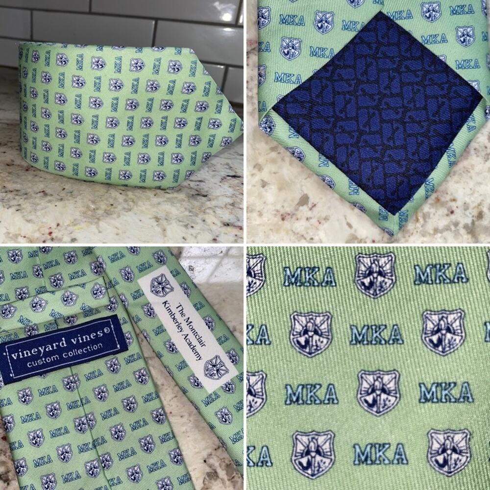 Vineyard Vines $120 Custom Montclair Kimberley Academy Silk Tie Green MKA EUC